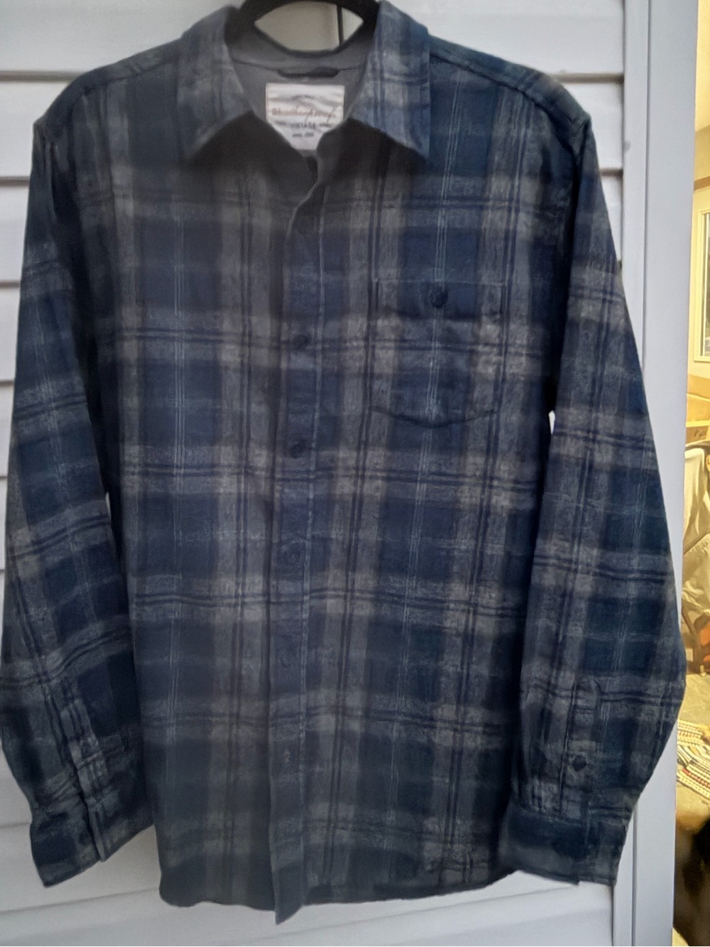 Weatherproof Vintage Men’s Medium Plaid Flannel Button Front Shirt Blue Gray